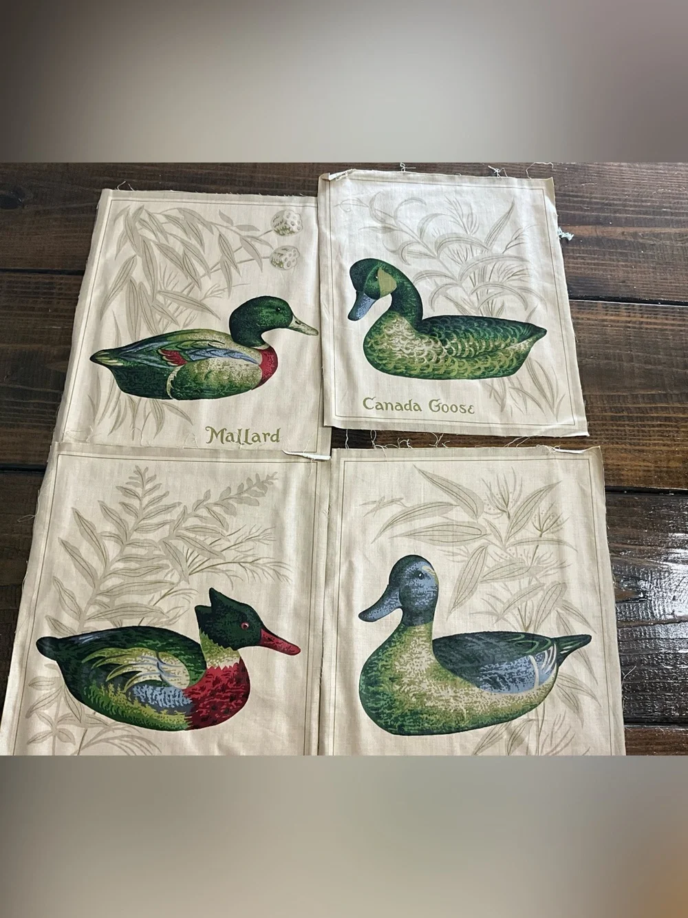 Vintage Lot of 4 Duck Bird Panels 11”x13” Crafting Squares Goose Pintail